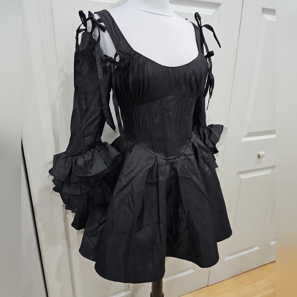 Dolls Kill Goth Witchy Black Widow Haunted Hue Corset Lace Up Mini Dress S - Picture 2 of 13